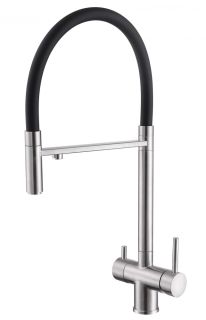 Смеситель для кухни ABBER Wasser Kreis AF81141 с подключением фильтра и выдвижной лейкой хром/чёрный матовый